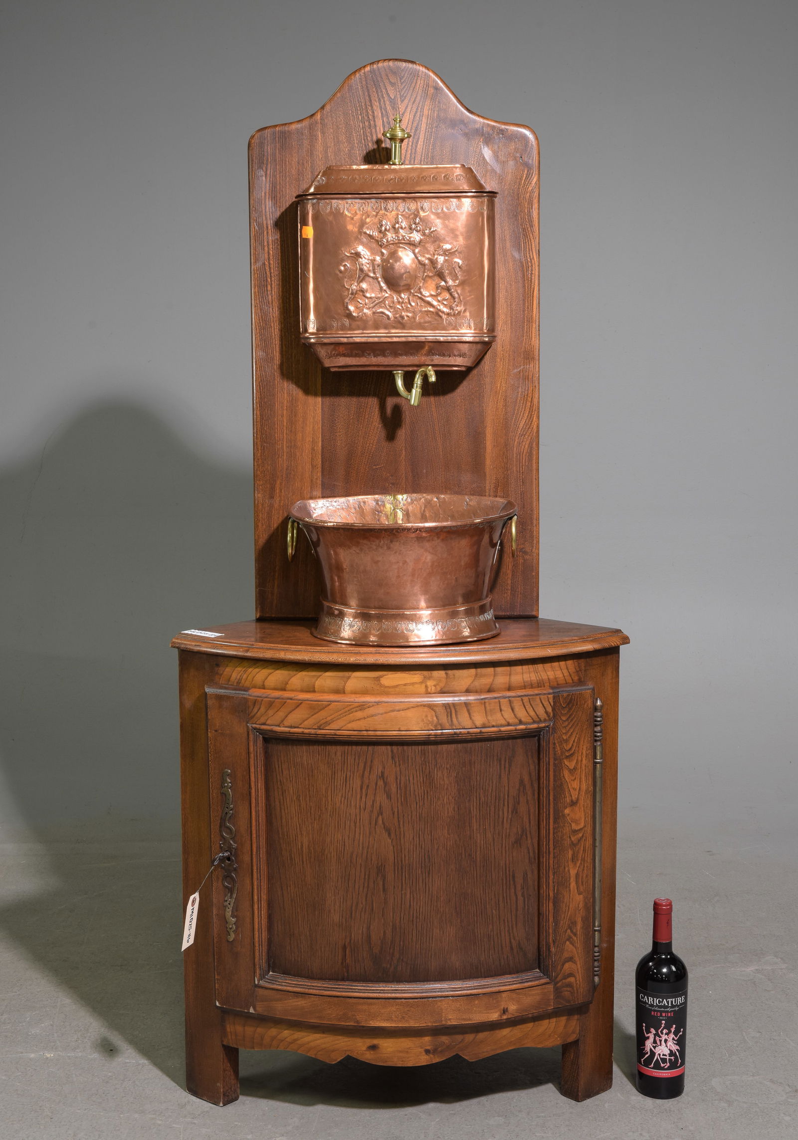 French Oak Corner Cabinet Copper Lavabo / Water Font (1 of 5)