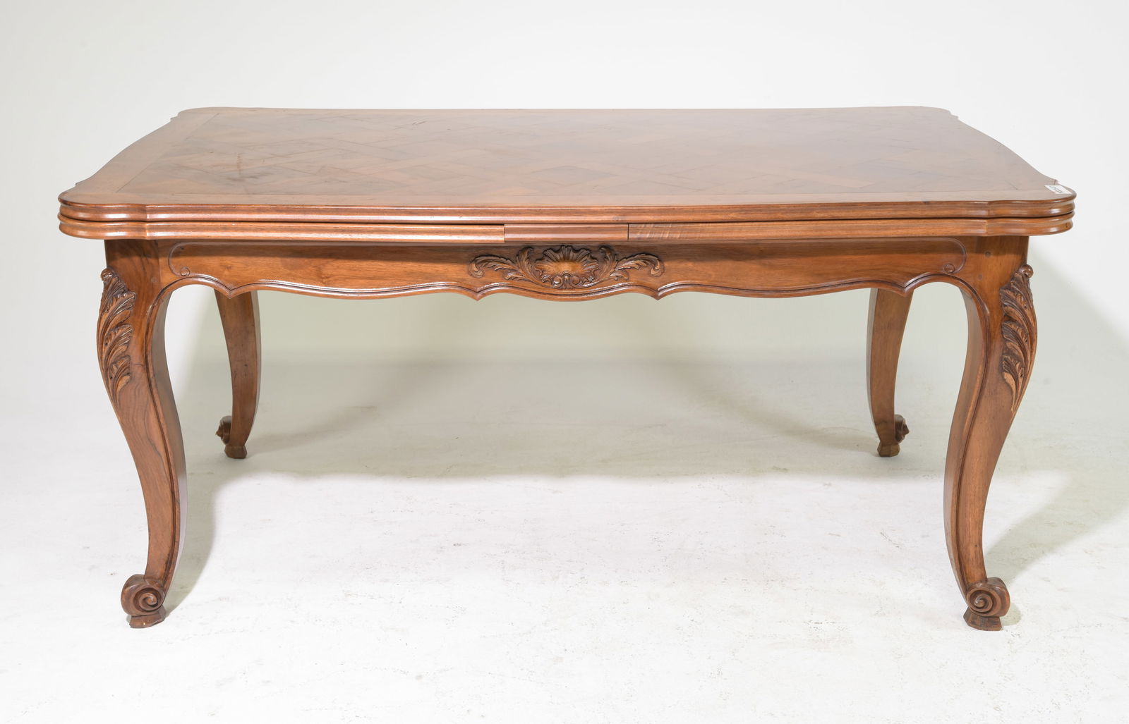 Louis XV Style Oak Parquet Top Draw Leaf Table (1 of 6)