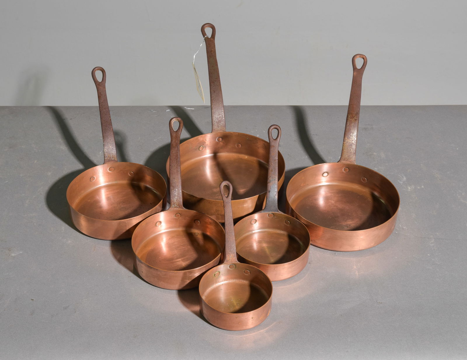 French Set of 6 Graduated Size Copper Pans (1 of 3)
