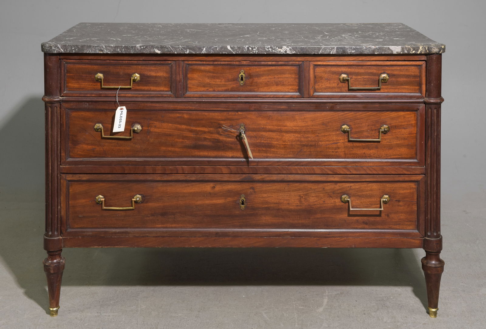 Louis XVI Style Grey Marble Top Three Drawer Chest (1 of 5)