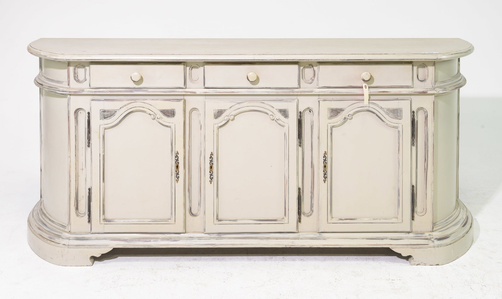 Painted Mahogany Three Door Curved Sideboard: Painted Mahogany Three Door Curved Sideboard - 34.5 in tall x 78 x 19