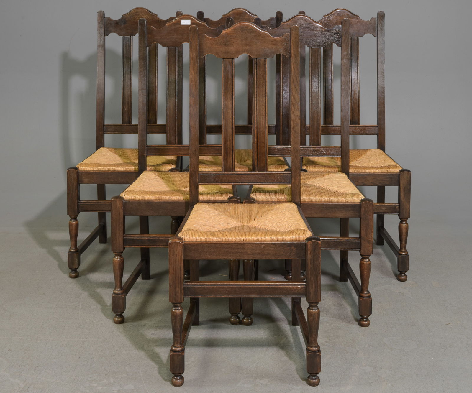French Set of 6 Oak Rush Seat Chairs (1 of 4)