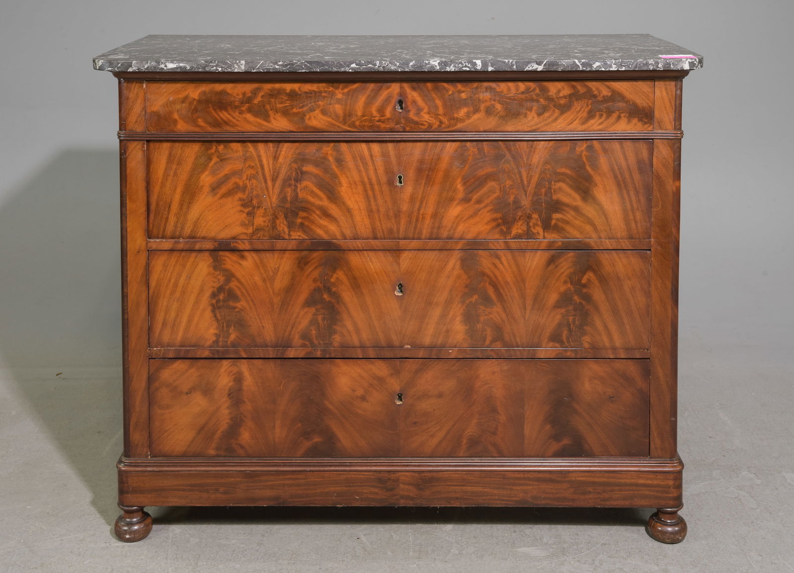Louis Philippe Style Grey Marble Top Mahogany Chest (1 of 6)