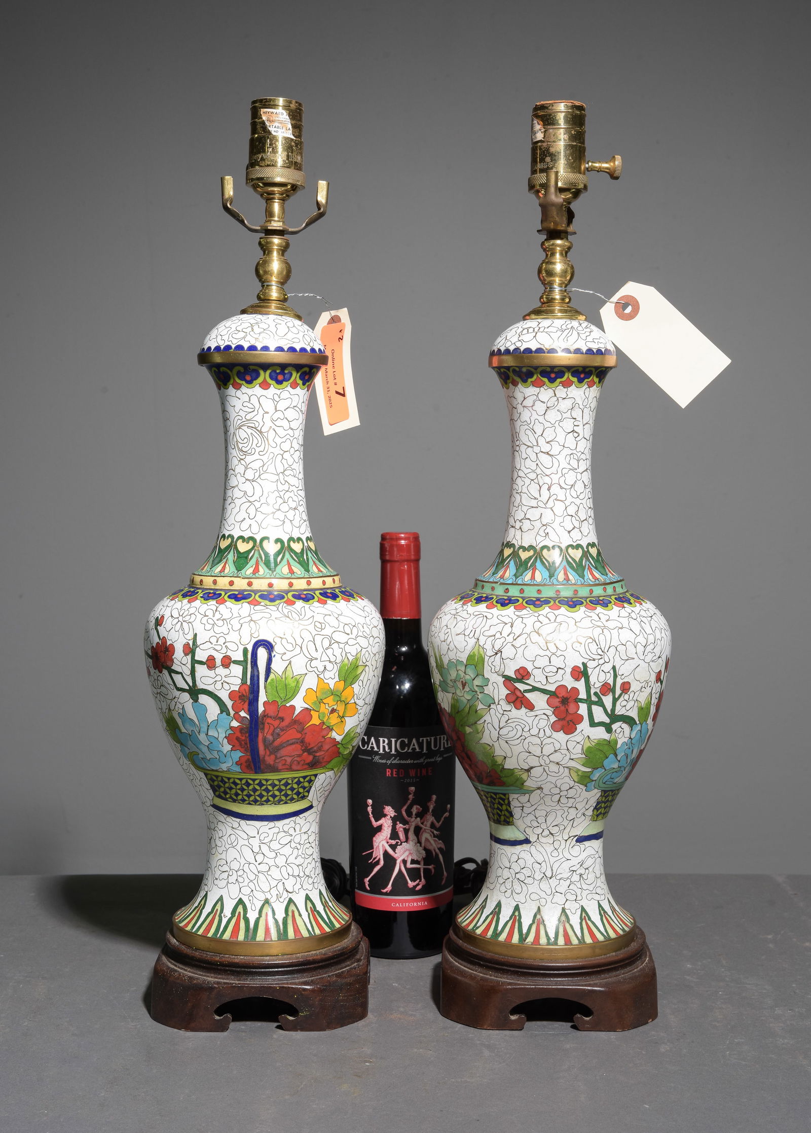 Cloisonne Pair of Floral Decorated Lamps (1 of 4)