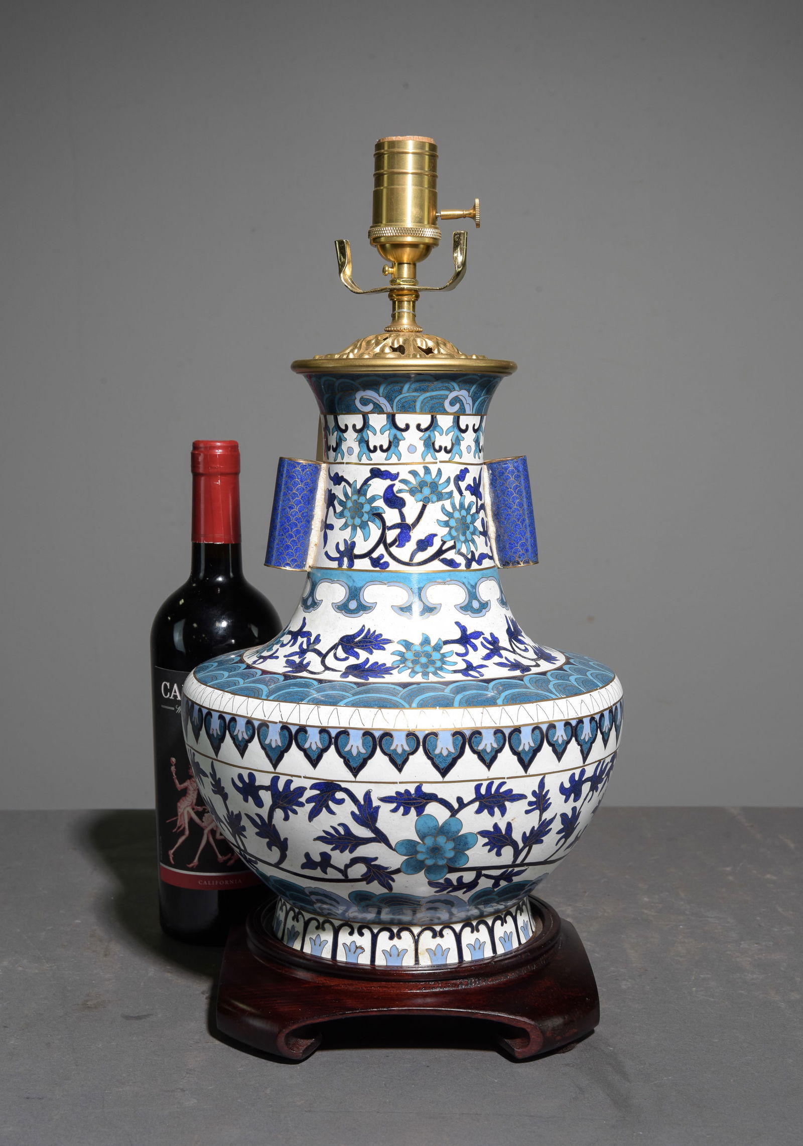 Cloisonne Blue & White Floral Decorated Lamp (1 of 3)