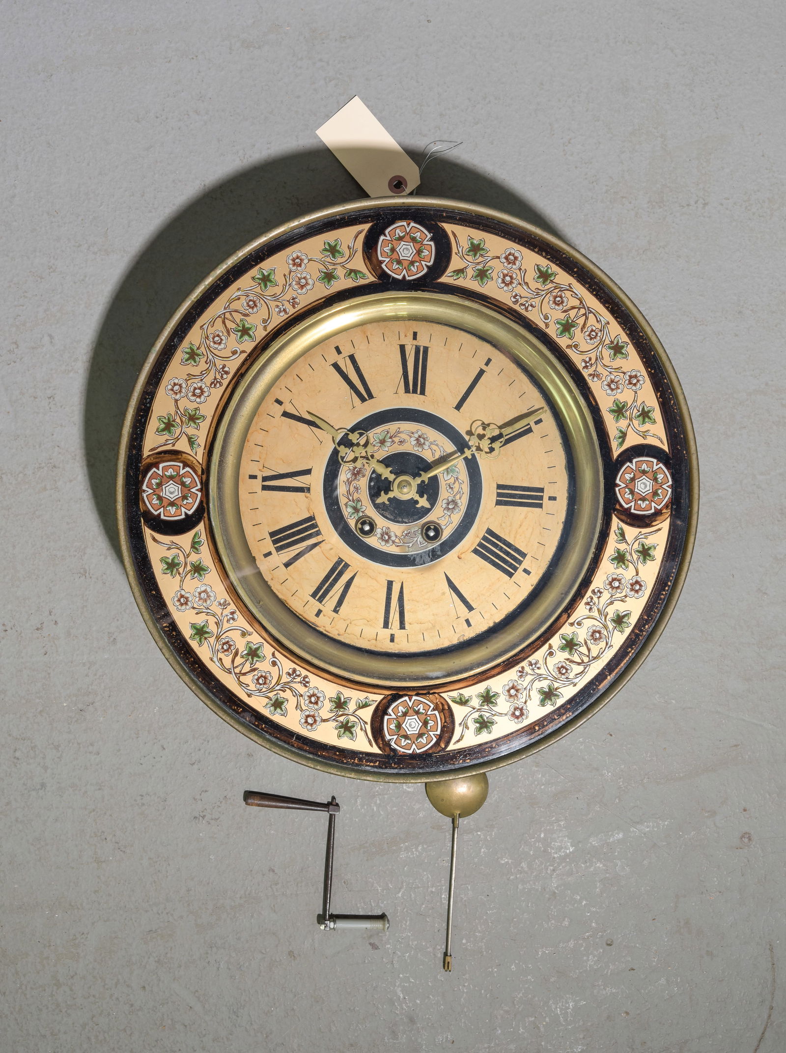 French Round Floral Decorated Wall Clock (1 of 4)