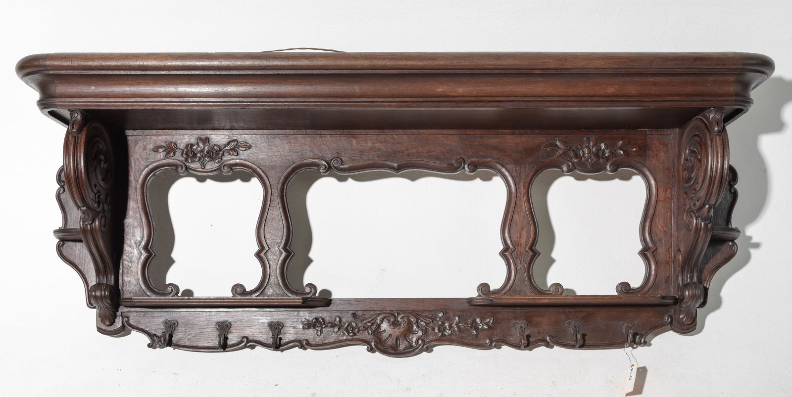 French Victorian Large Carved Wall Shelf with Hooks (1 of 4)