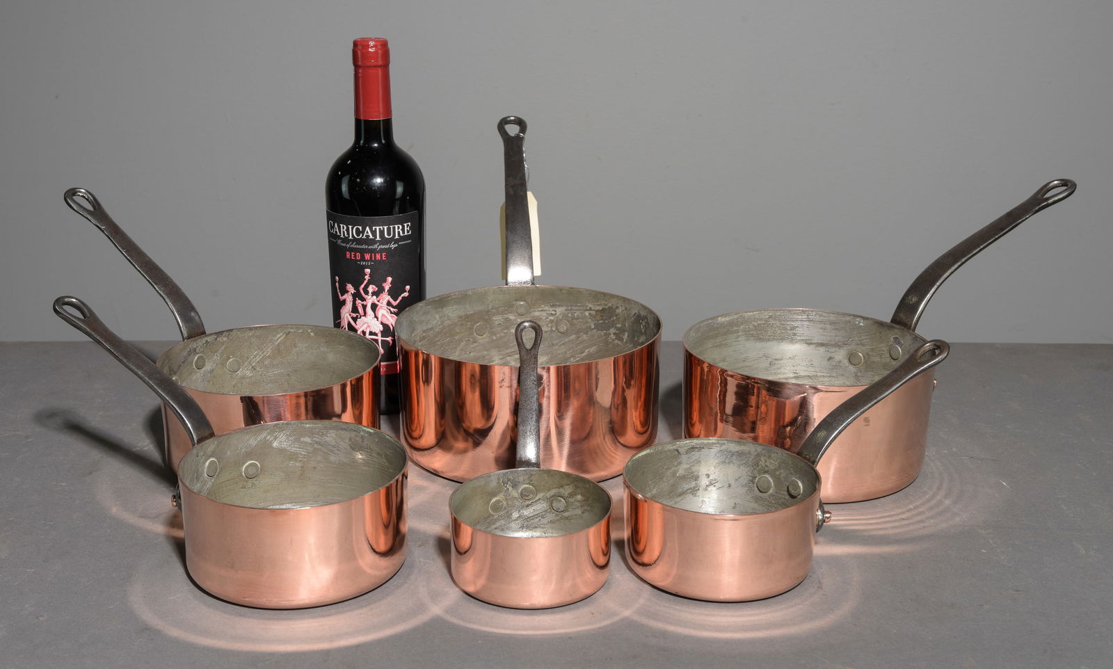 6 Graduated Polished Copper Sauce Pans (1 of 3)