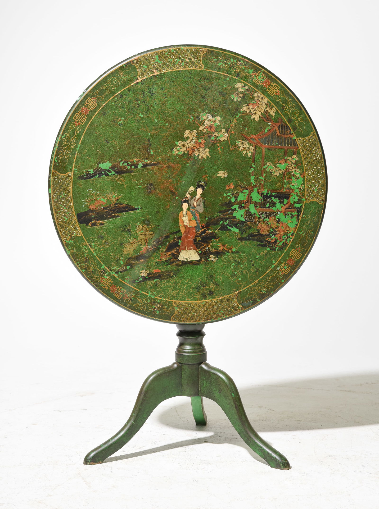 Asian Detailed Painted Tilt Top Table (1 of 5)