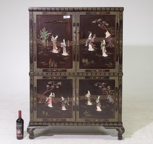 Asian Decorated Four Door Cocktail / Bar Cabinet