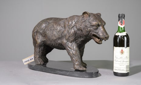 Cast Bronze Bear On Marble Base