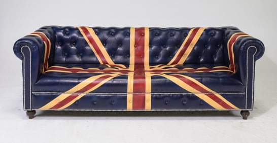 Union Jack Leather Button Tufted Sofa