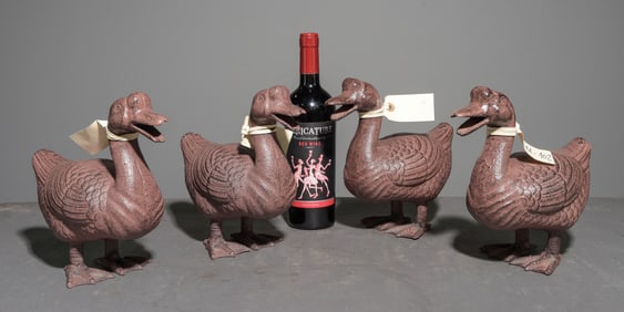 Four Danish Painted Iron Geese