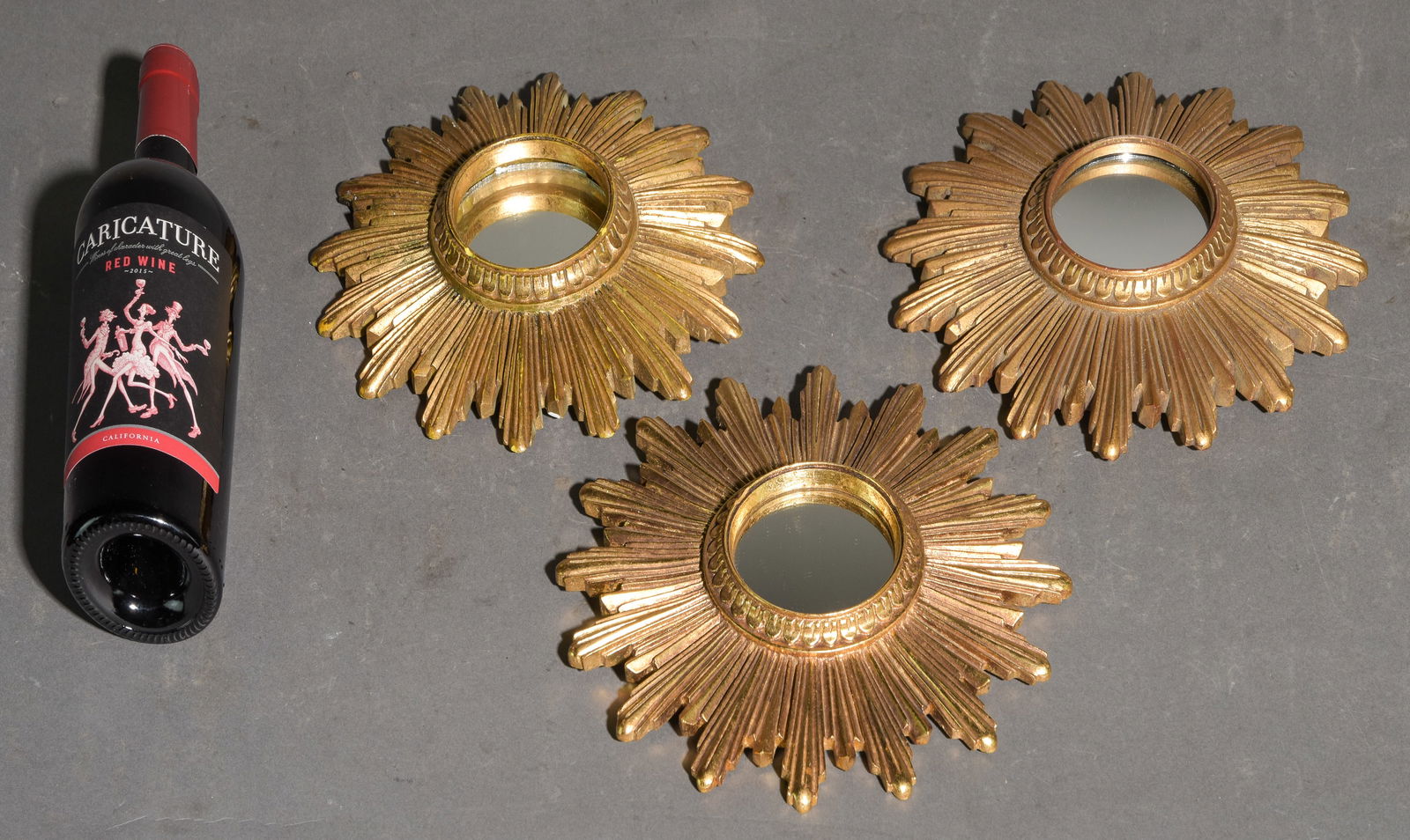 Three Small / Petite Gold Framed Burst Mirrors (1 of 3)