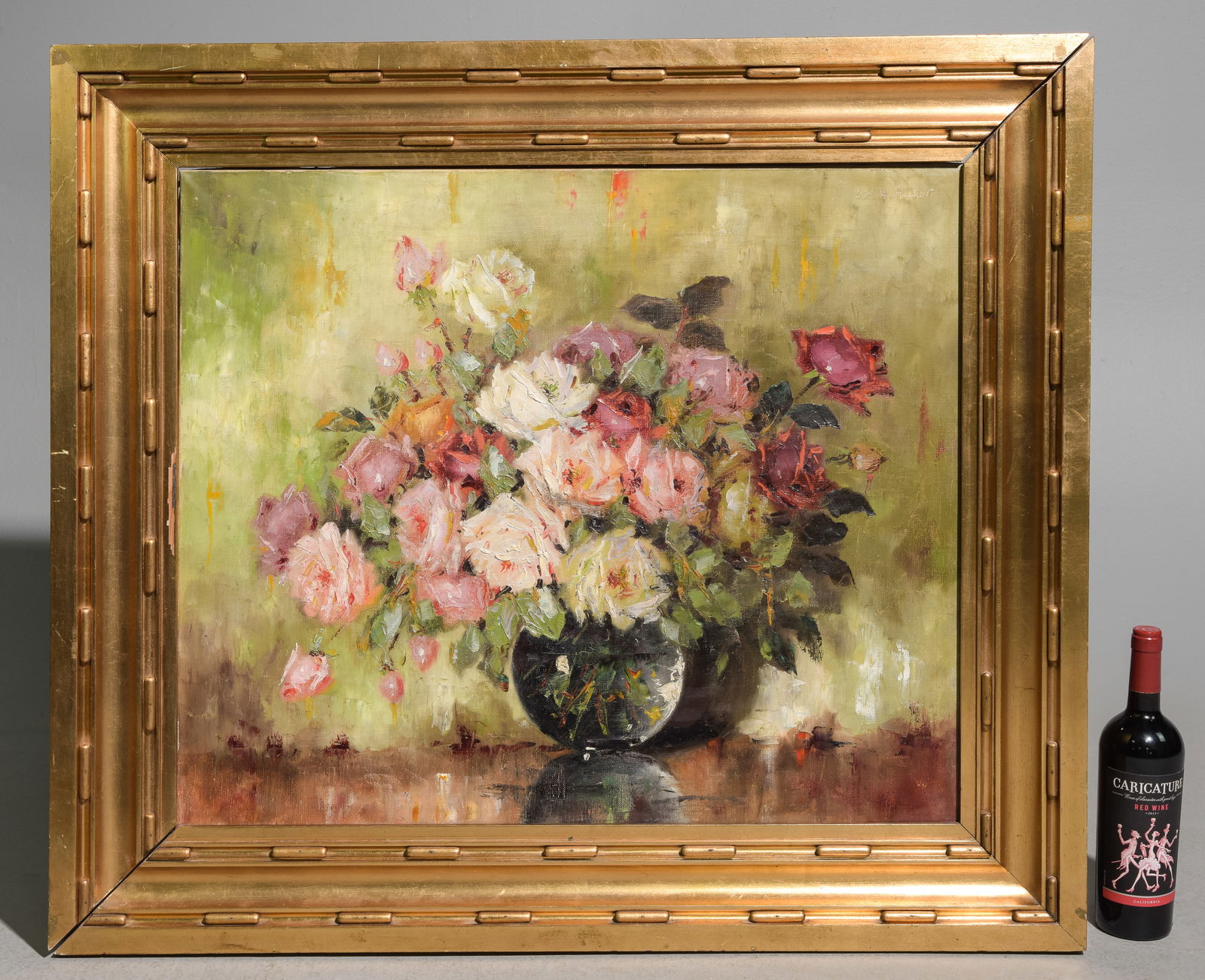 Gold Framed Large Oil on Canvas Floral Still Life (1 of 3)