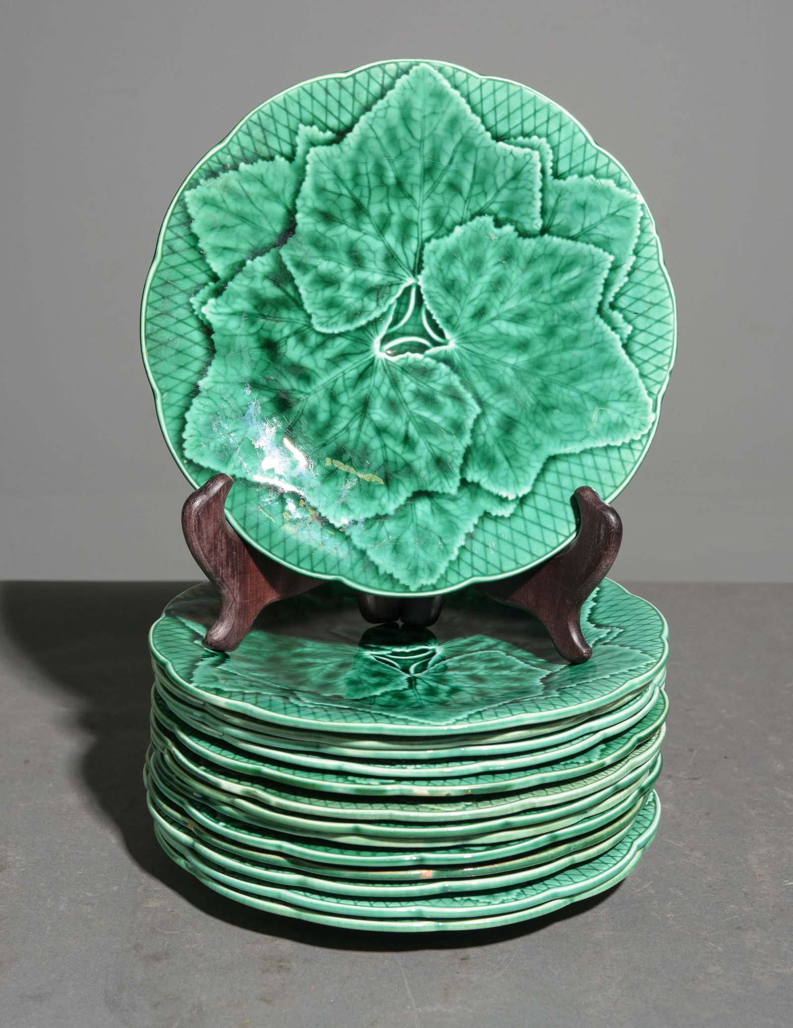 14pcs French Green Majolica Plates (1 of 5)