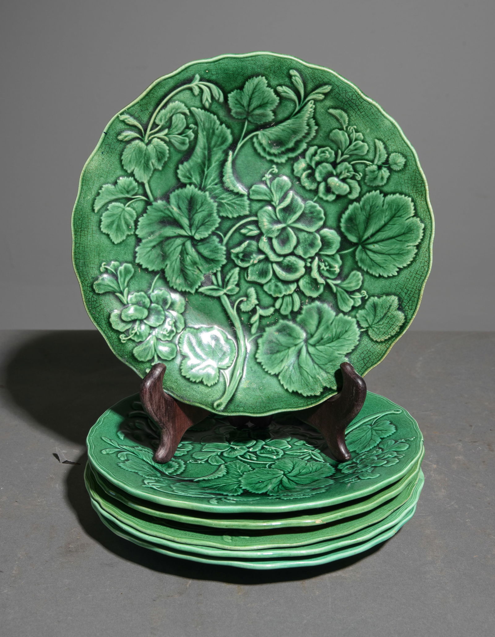 6 Green Majolica Plates (1 of 3)