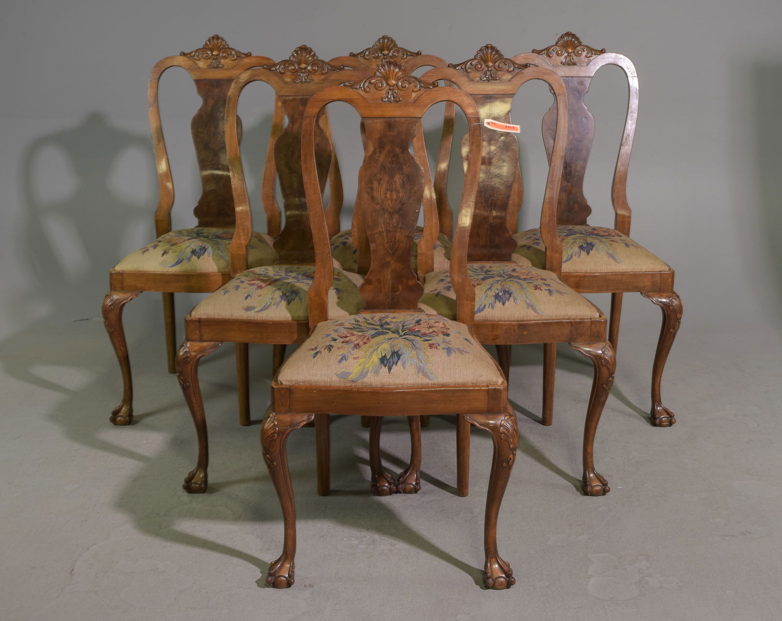 Set of 6 Ball & Claw Needlepoint Dining Chairs: Set of 6 Ball & Claw Needlepoint Upholstered Dining Chairs - 41.5 in tall x 21 x 22 each with a seat height of 20 inches