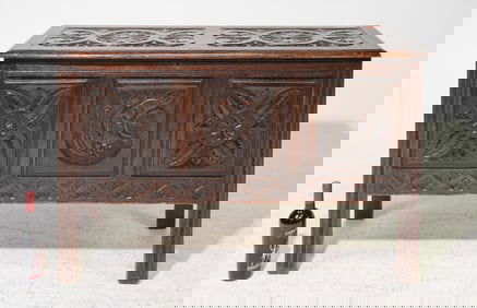 Jacobean Carved Oak Tall Blanket Chest / Trunk