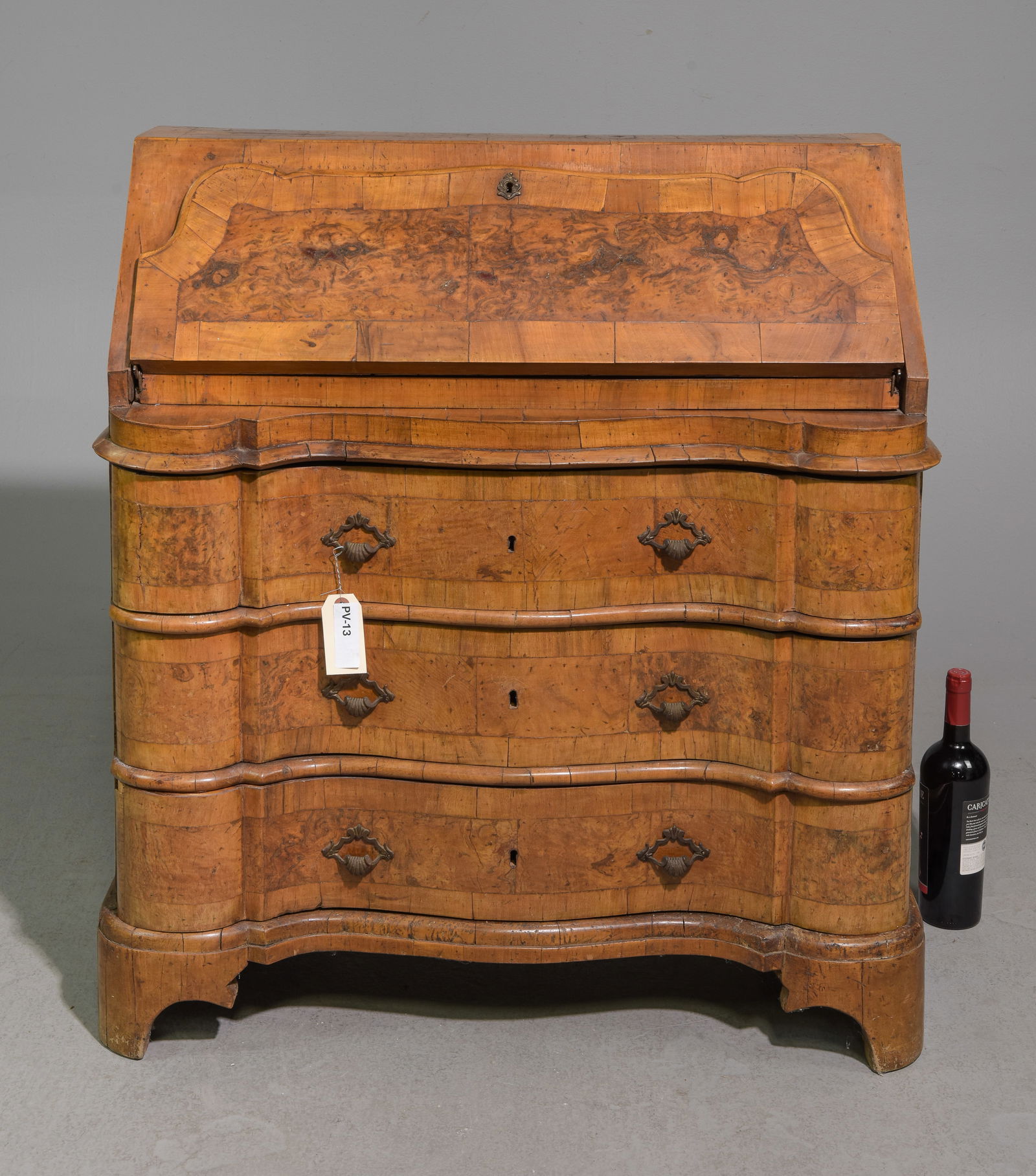 Walnut Three Drawer Drop Front Desk (1 of 7)