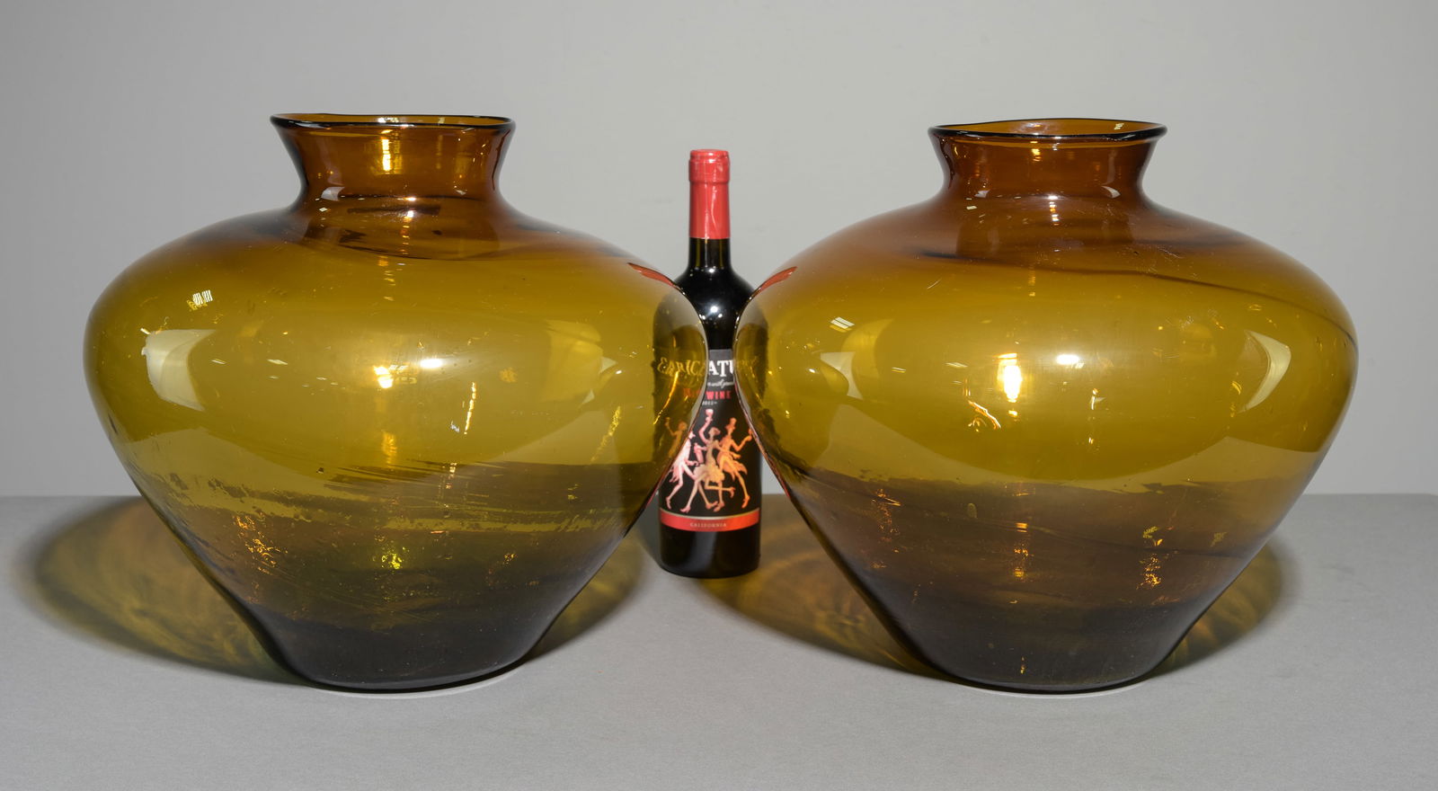 2 Large Hand Blown Amber Glass Vases (1 of 5)
