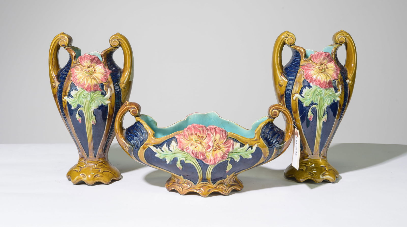 Three Piece French Barbotine Vase Set (1 of 5)