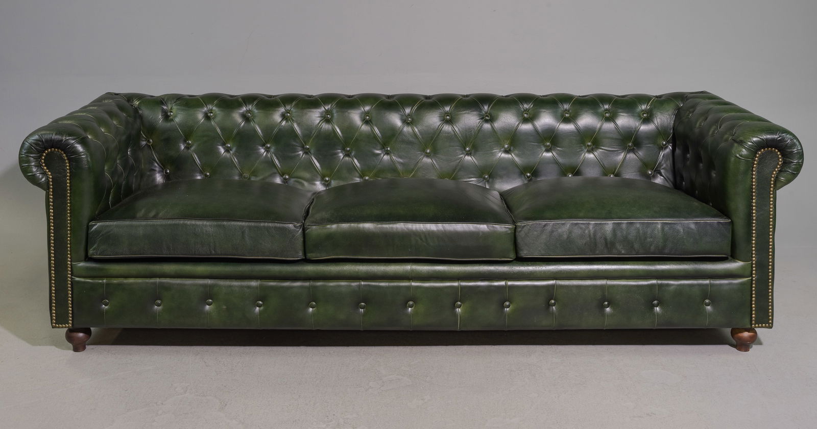 Chesterfield Style Green Buffalo Leather Sofa (1 of 5)
