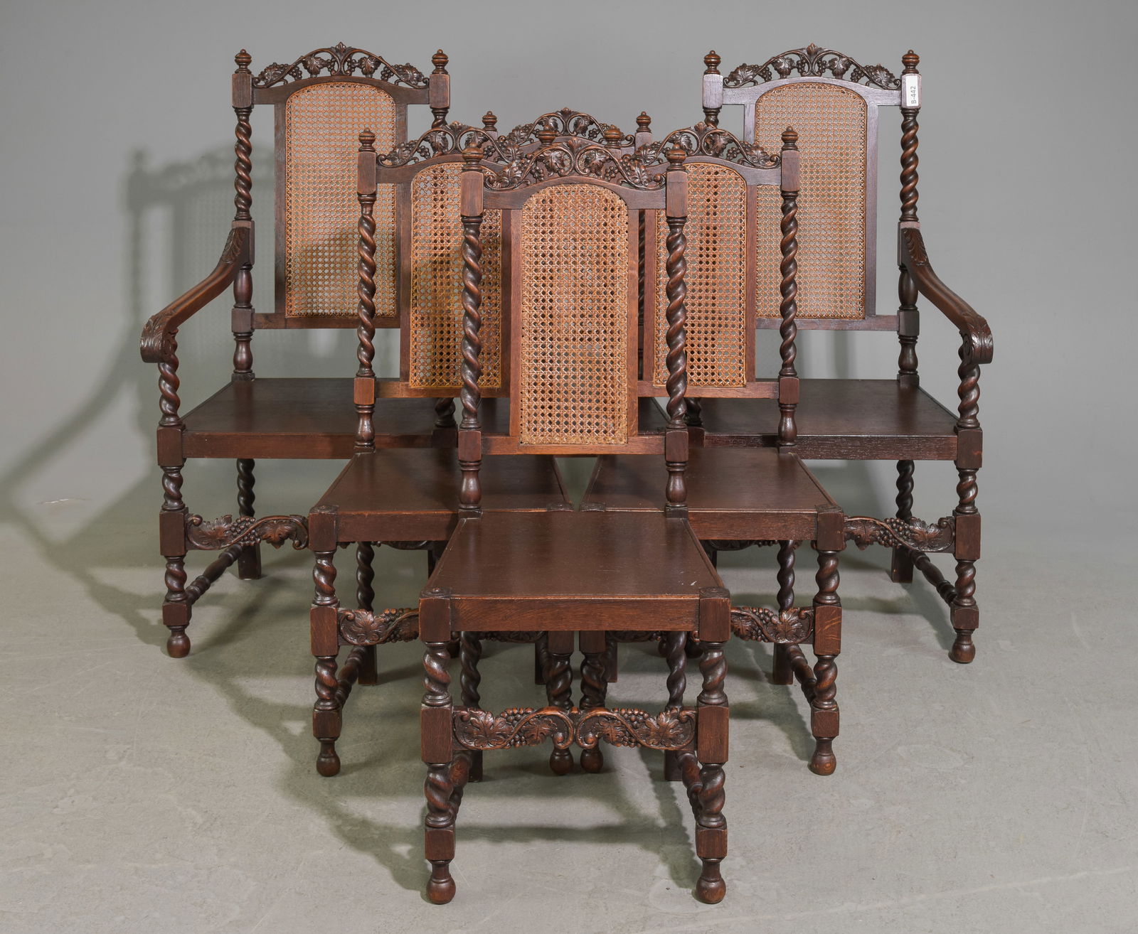 6 British Barley Twist Oak Dining Chairs c.1920's (1 of 6)