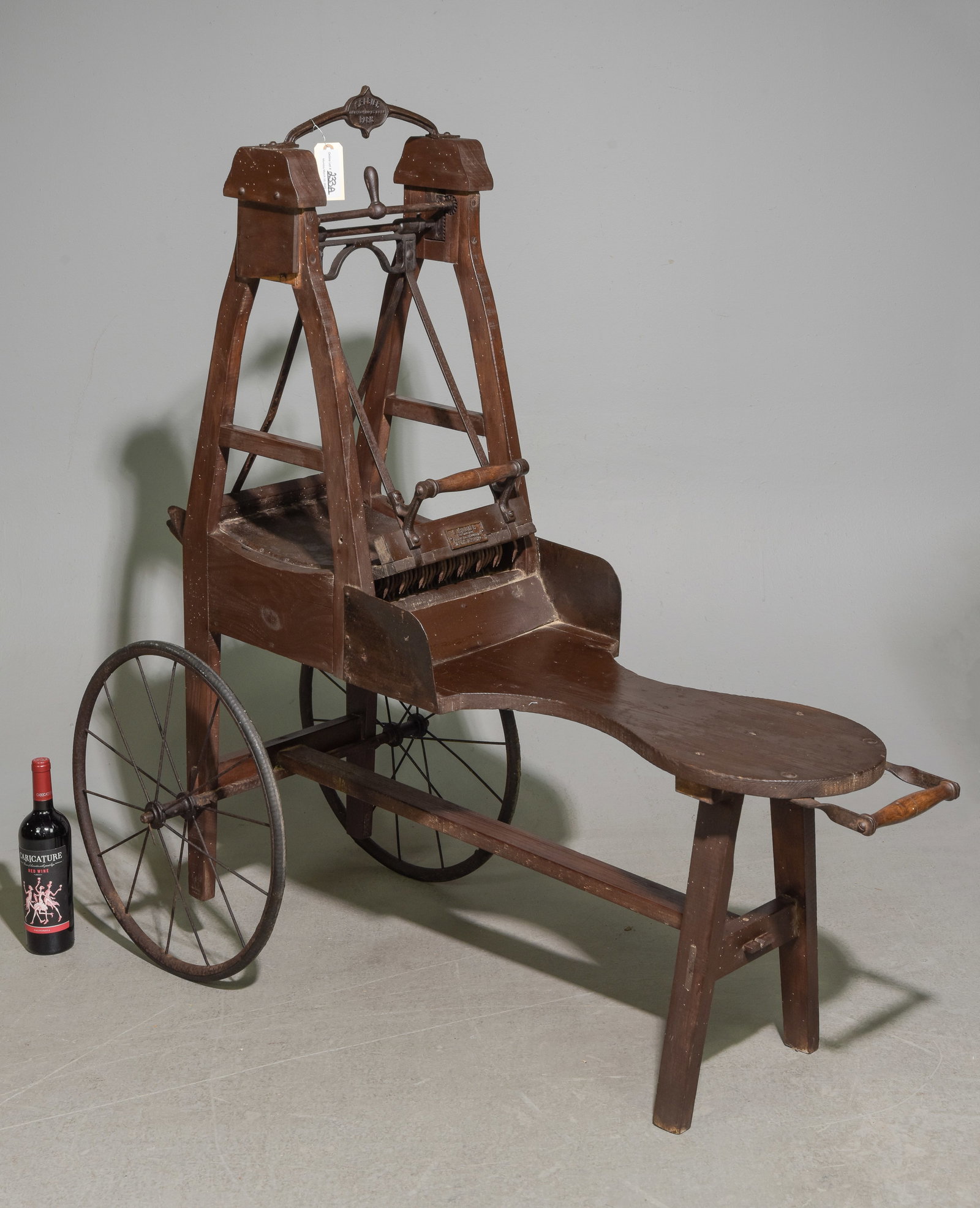 19th Century French Wool Carder: 19th Century French Wool Carder - 52 in tall x 23 x 56 - This machine was used for preparing wool or other fibers for spinning. The process straightens the fibers making them ready to spin into yarn.