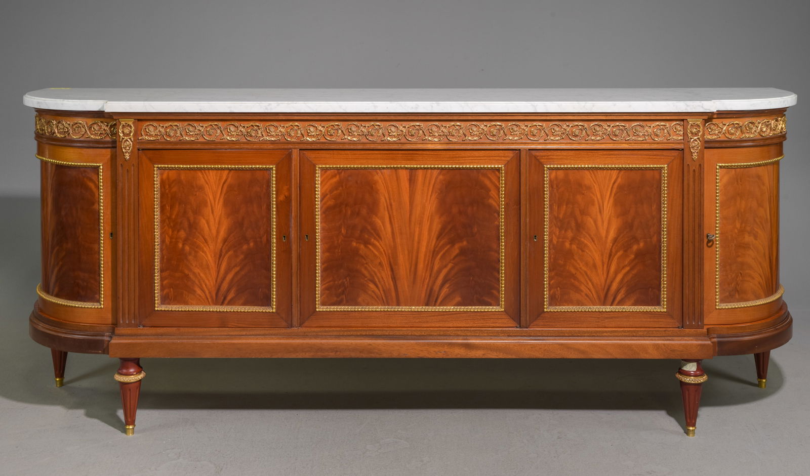 Louis XVI Style White Marble Top Curved  Sideboard