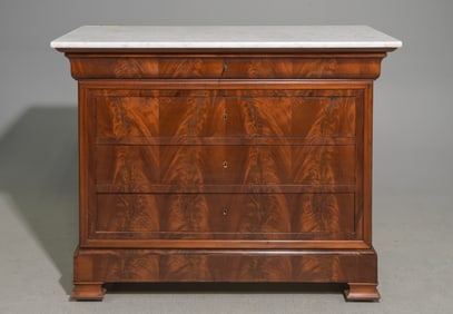 Louis Philippe Style White Marble Top 4 Drawer Chest