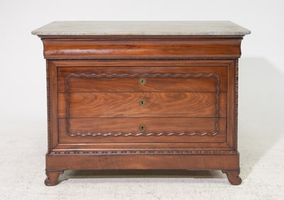 Louis Philippe Style Mahogany Marble Top 4 Drawer Chest