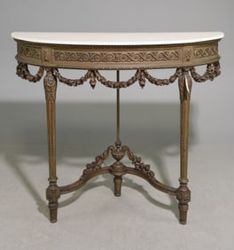 Louis XVI Style Painted Wood Top Console Table #1