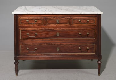 Louis XVI Style White Marble Top Mahogany Chest #2