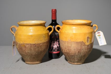 2 French Yellow Glazed Confit Pots #2