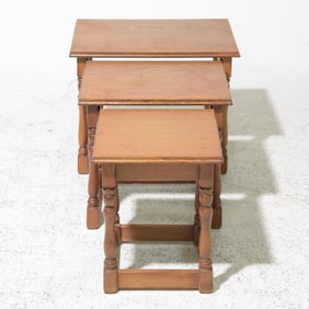 Oak Nest of 3 Tables with Turned Legs #2