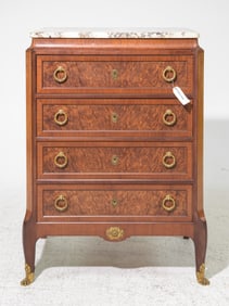 French Mahogany 4 Drawer Marble Top Chest