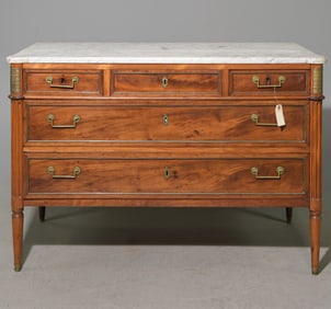 Louis XVI Style White Marble Top 5 Drawers Chest