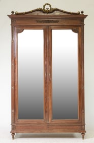 Louis XVI Style Mahogany Double Mirror Door Armoire
