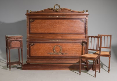 Louis XVI Style Bed With Rails, Nightstand & 2 Chairs
