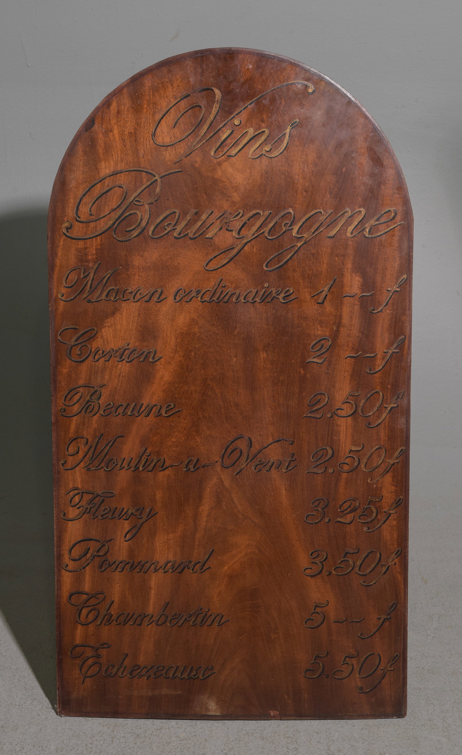 Mahogany Painted Wine List Sign / Plaque: Mahogany Painted Wine List Sign / Plaque - 38.5 in tall x 20.5 x 1