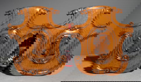 2 Victorian Style Mahogany Crest Shield Plaques