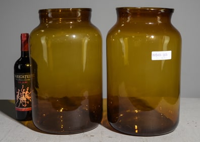 2 Large Amber Glass Jars / " Vases "