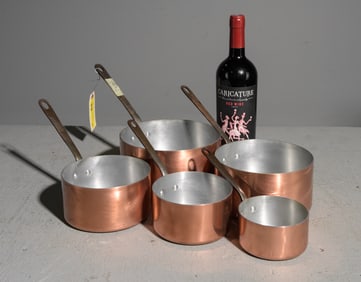 Set of 5 French Copper Sauce Pans