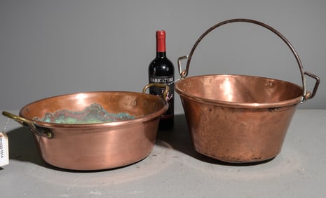 2 French Polished Copper Jam Basin / Pan