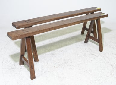 Pair Of French Farmhouse Oak Benches
