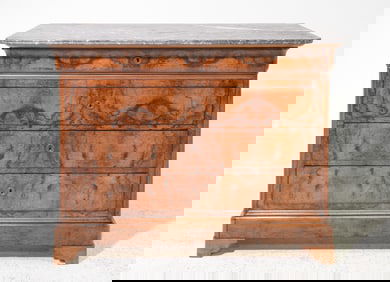 Louis Philippe Style Marble Top Walnut Chest / Commode