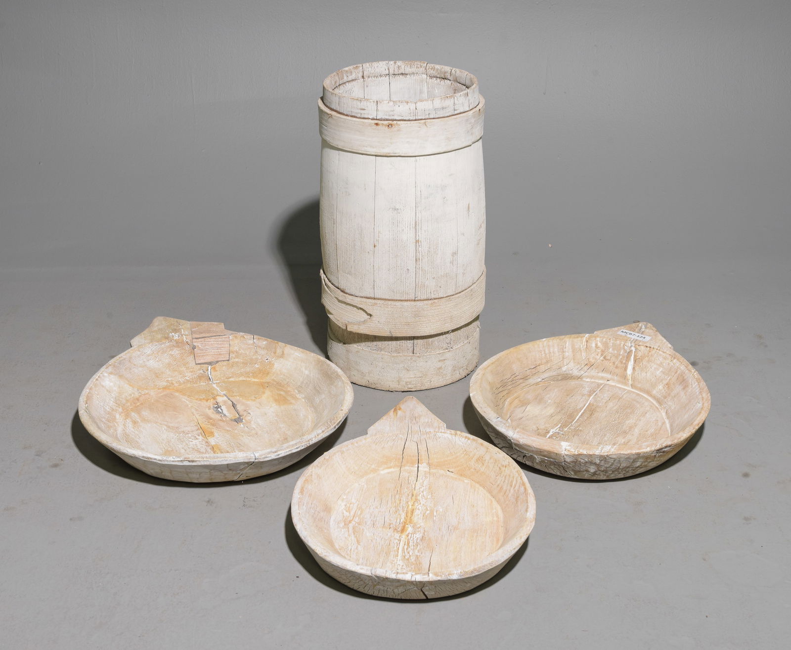 Antique Painted Butter Bucket & 3 Painted Bowls (1 of 5)