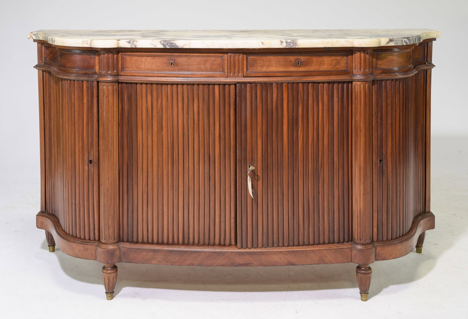 Louis XVI Style Marble Top Reeded Sideboard: French Louis XVI Style Marble Top Reeded Sideboard / Enfilade c.1920's-30's - 41.5 in tall x 72 x 21.5