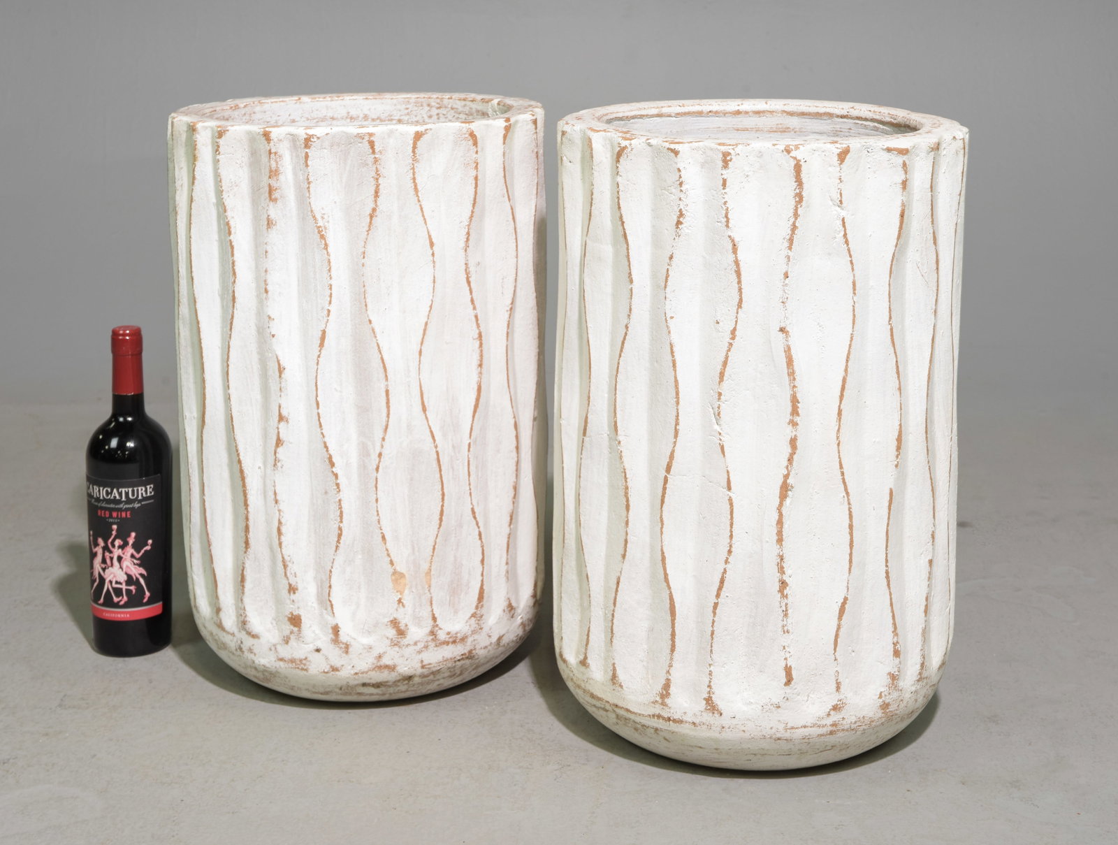 Pair of Painted Cylindrical Planters: Pair of Painted Cylindrical Planters - 20 in tall x 14 inch diameter each